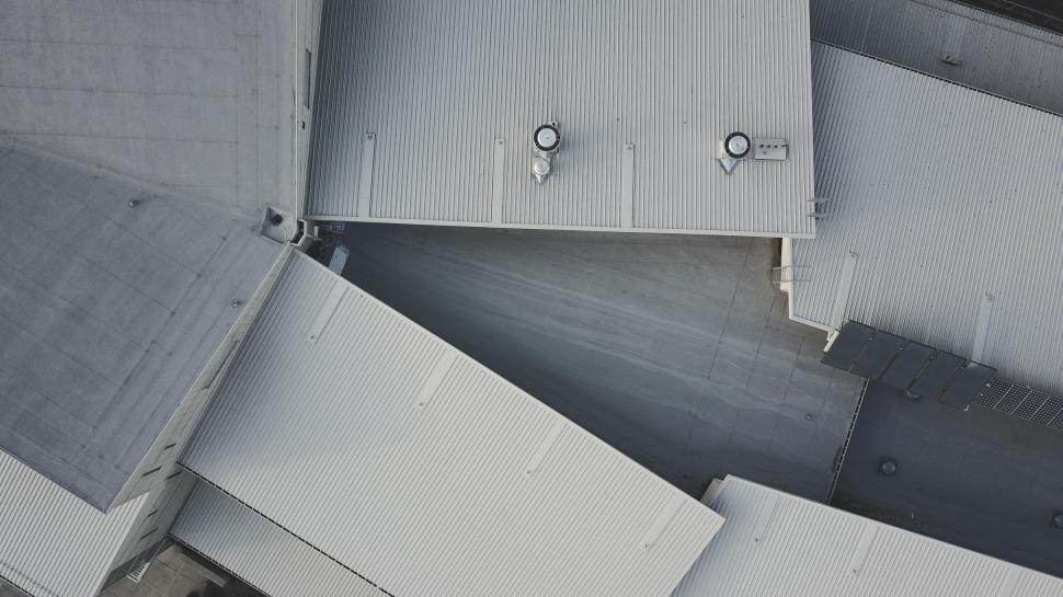 Free Image of Aerial view of an industrial metal rooftop 