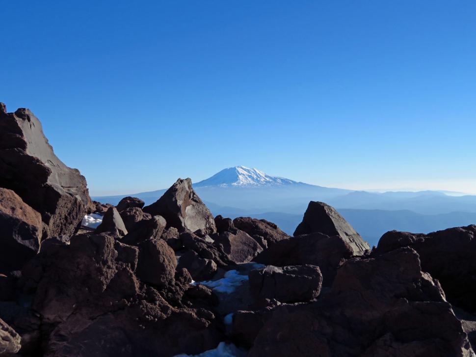 Free Image of Mountain view from rocky foreground 