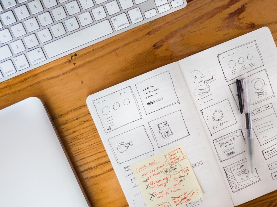 Free Image of Workspace with digital devices and wireframes 