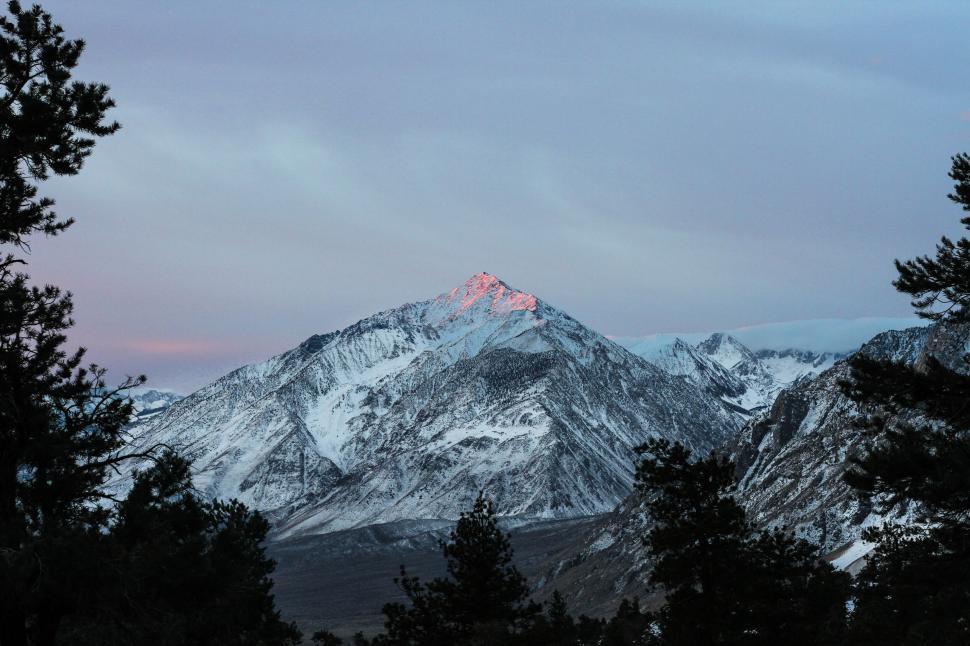 Free Image of Snowy mountain peak during twilight 