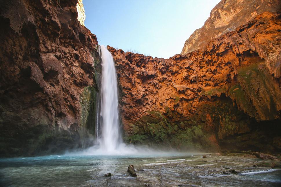 Free Image of Majestic waterfall in a rocky terrain 