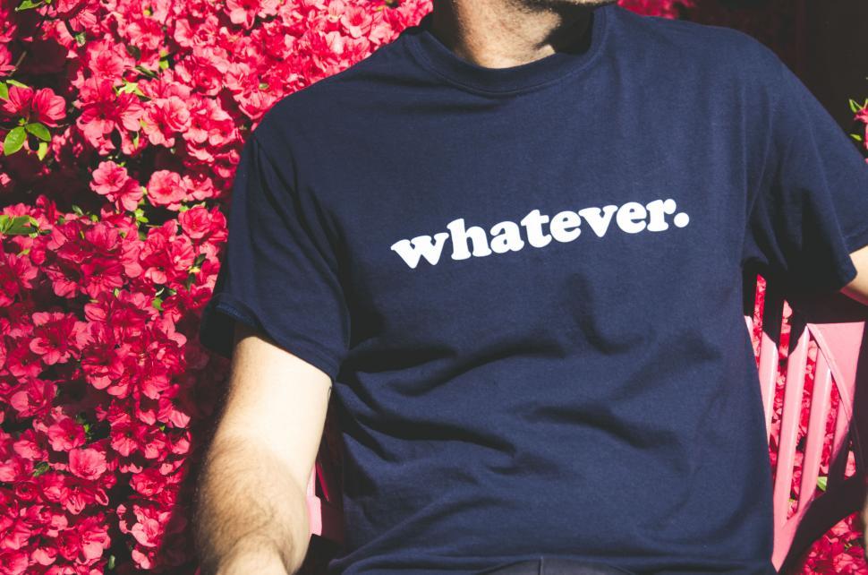 Free Image of Man with whatever slogan on t-shirt 