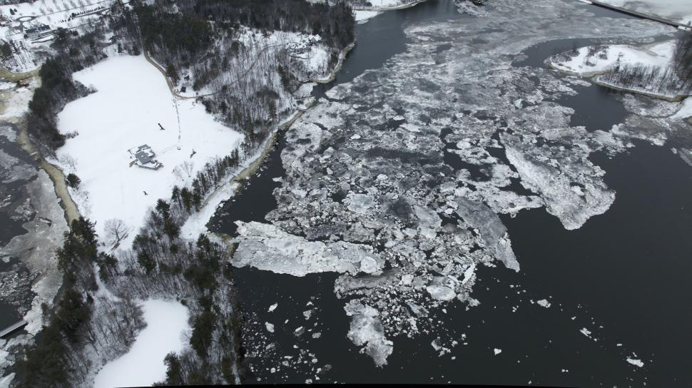 Free Image of Aerial View of River with Ice Floes 