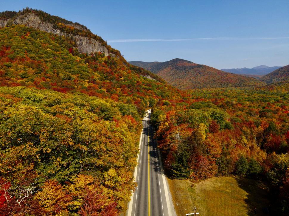 Free Image of Autumn road through the mountains amid vibrant foliage 