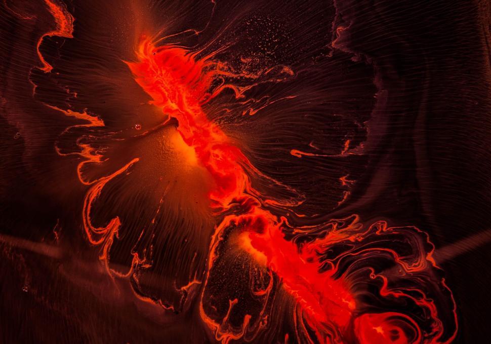 Free Image of Intense glowing red and black abstract liquid design 