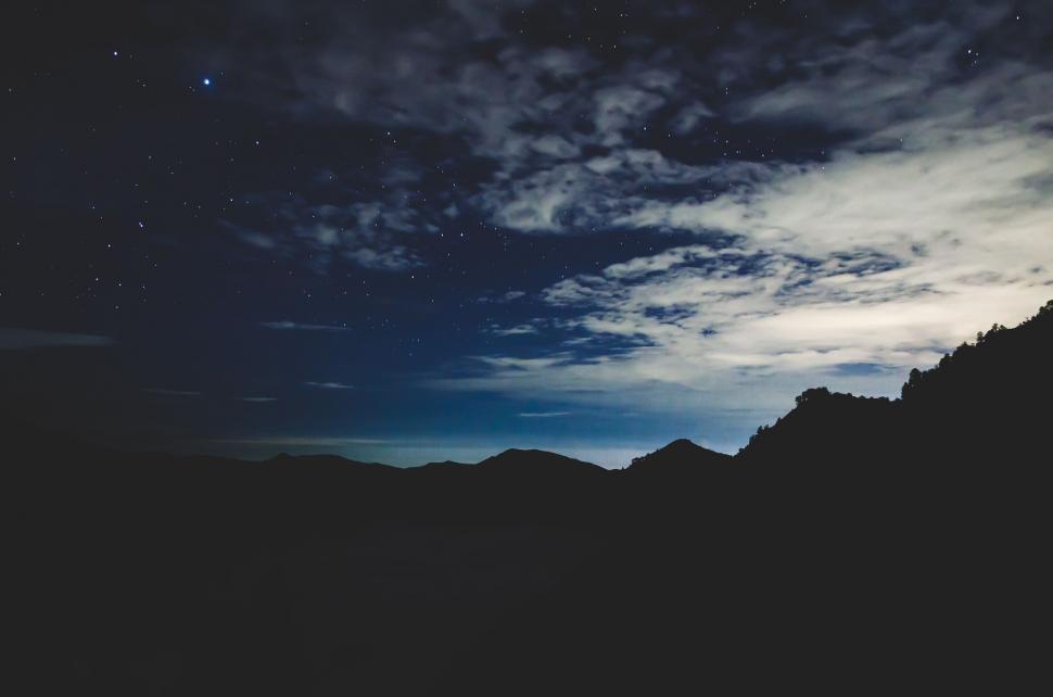 Free Image of Starry night sky with clouds over mountains scenery 