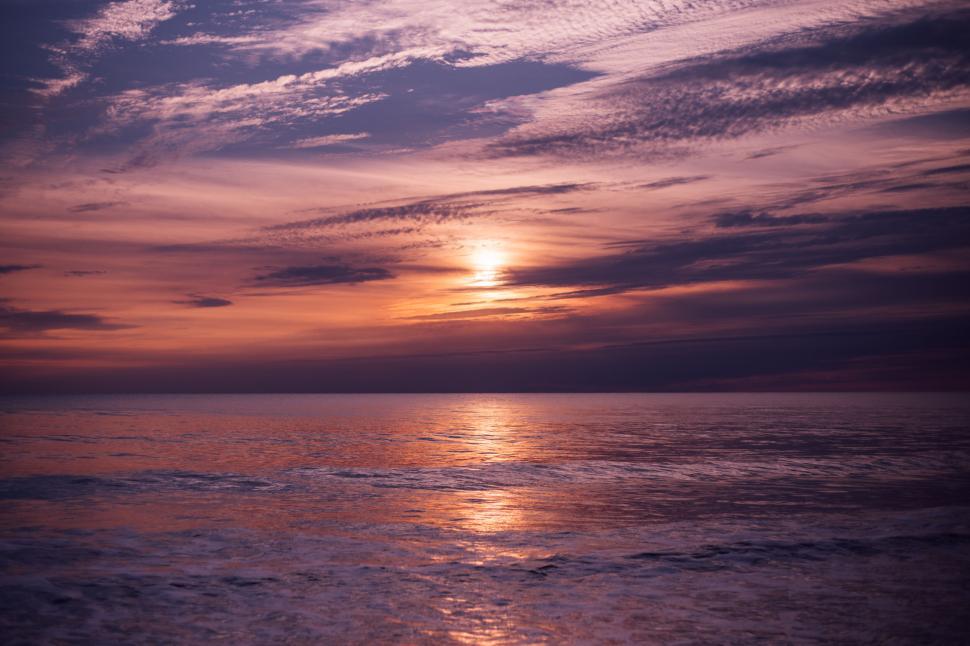 Free Stock Photo of Violet sunset over ocean, creating a beautiful ...