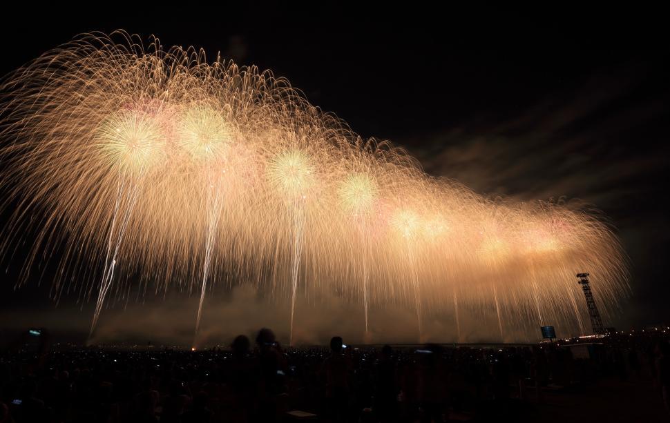 Free Image of A grand display of golden fireworks lighting up the night sky. 