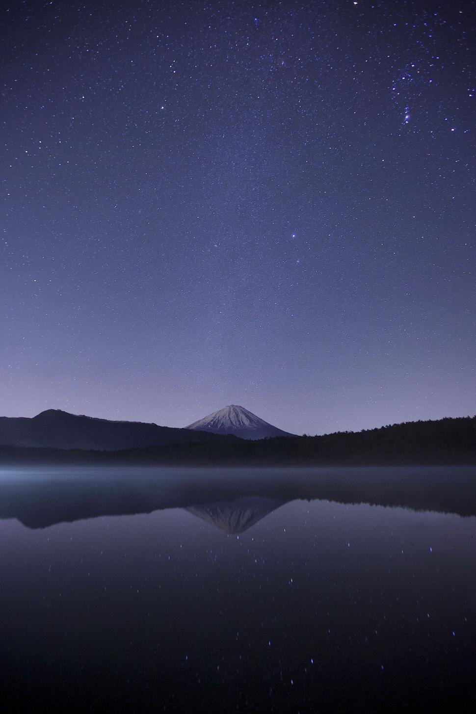 Free Stock Photo of Star-filled night sky over mountain reflected in calm  lake waters | Download Free Images and Free Illustrations, image size:970x1455