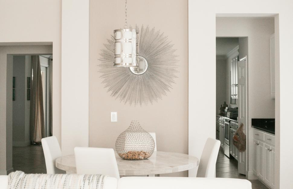 Free Image of Modern stylish dining room with elegant decor and minimalist design. 