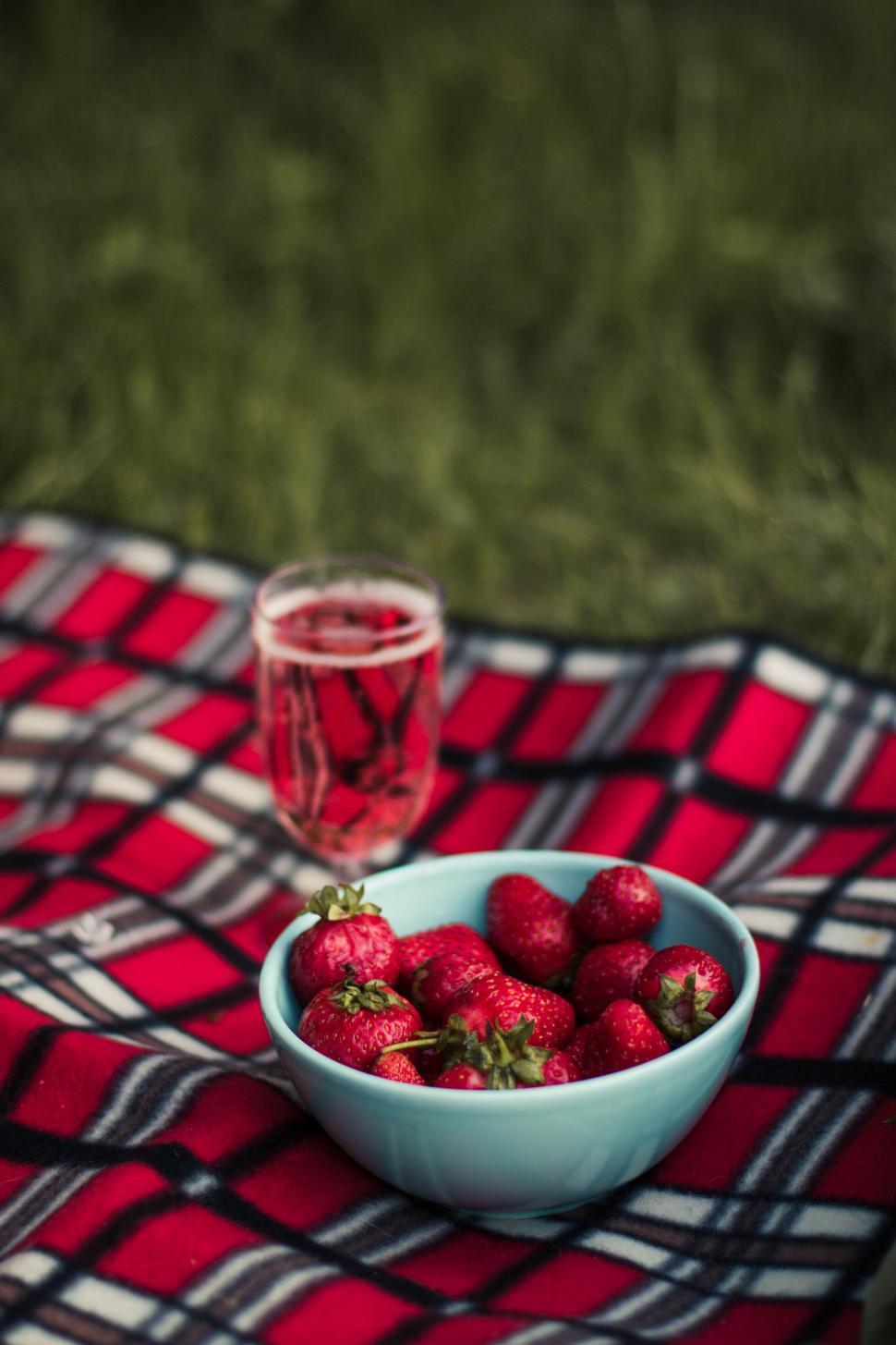 Free Stock Photo of Picnic setup with a bowl of strawberries and ...