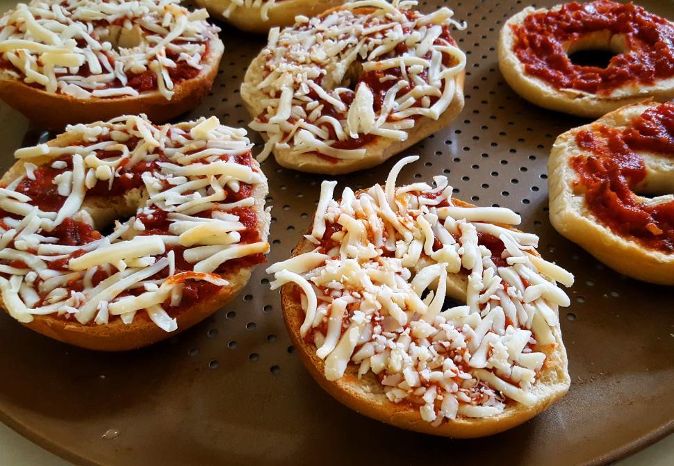 Free Image of Tray of Bagel Pizzas  