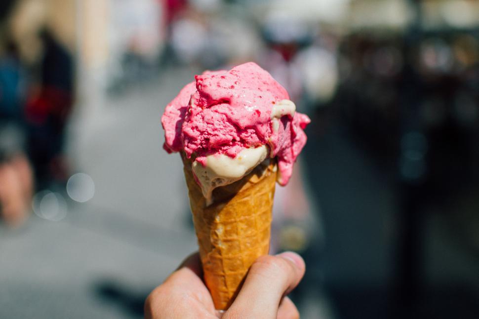 Free Image of Close-up of a hand holding an ice cream cone outdoors 
