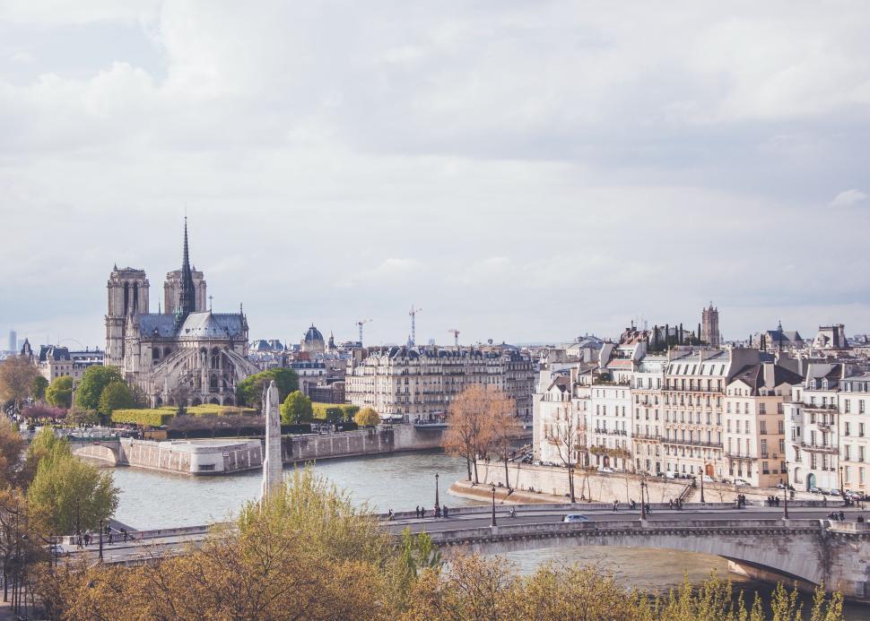 Free Image of Notre-Dame Cathedral seen across the Seine River, Paris. 