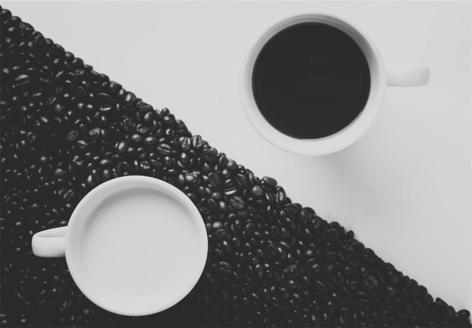 Free Stock Photo of Two cups with coffee and milk divided by coffee beans |  Download Free Images and Free Illustrations