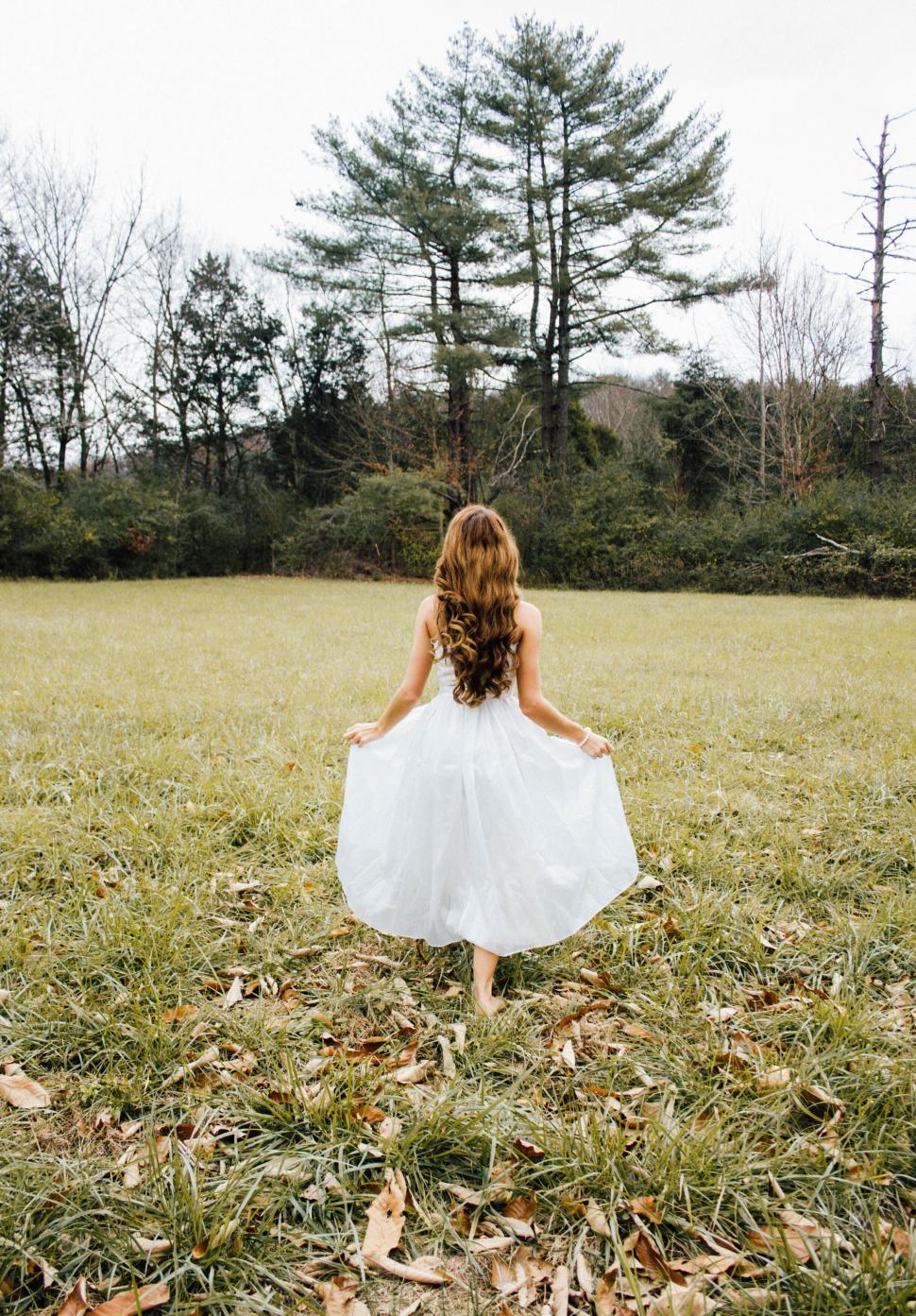 Free Stock Photo of Woman in white dress with long hair standing on grass |  Download Free Images and Free Illustrations