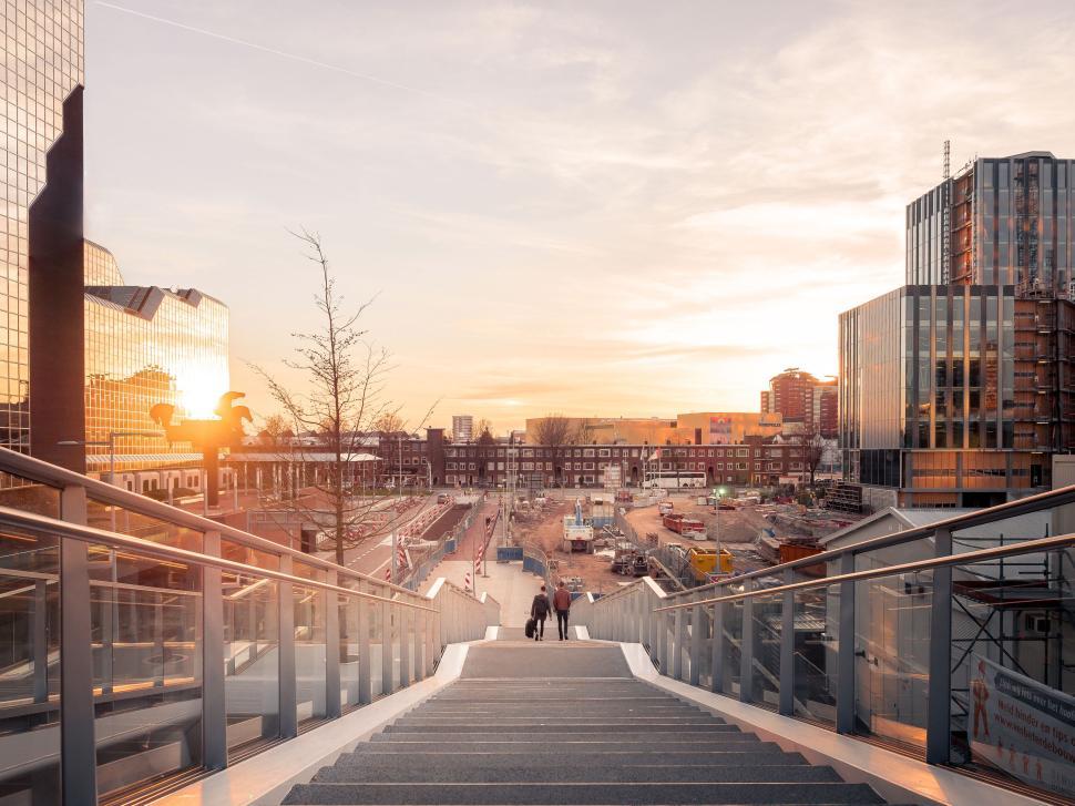 Free Image of Stunning sunset view from urban staircase overlooking city 