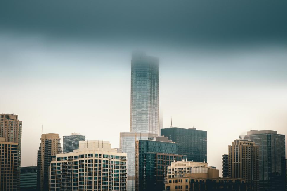 Free Image of Skyscraper skyline in thick fog with modern buildings 
