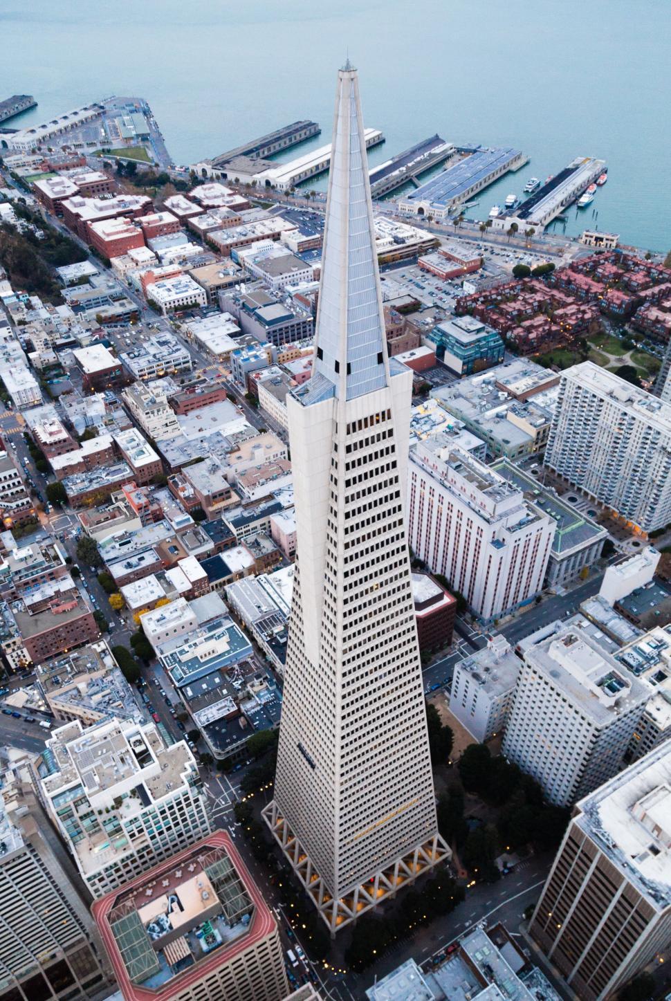Free Stock Photo of Aerial view of Transamerica Pyramid in midday sun. |  Download Free Images and Free Illustrations, image size:970x1447