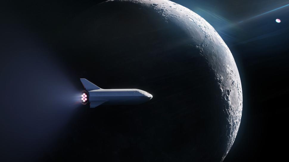 Free Image of Spacecraft flying near the moon in a star-studded sky 