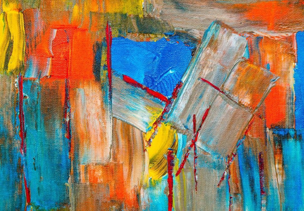 Free Image of Rich textured abstract painting with geometric shapes 