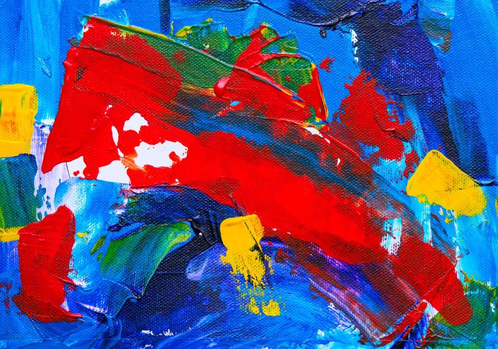 Free Image of Vibrant abstract painting with bold, red and blue colors. 