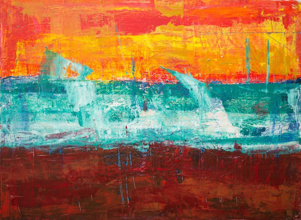 Free Image of Vibrant sunset abstract with aquamarine and ochre tones 