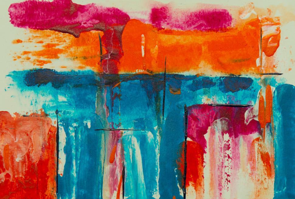 Free Image of Colorful abstract with orange, blue, pink, and red hues 