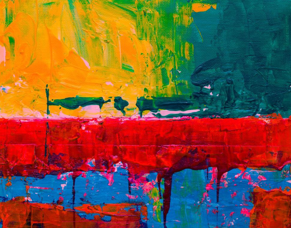 Free Image of Bright abstract art with red, yellow, green brushstrokes 