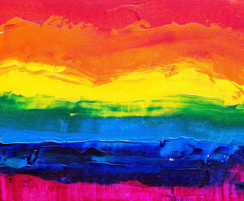 Free Image of Vivid rainbow abstract painting with textured layers 