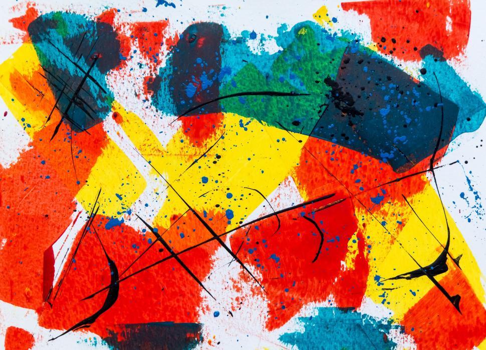 Free Image of Colorful painting with yellow, red, and blue splashes 