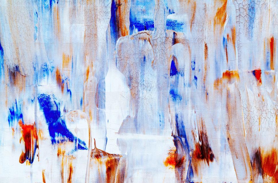 Free Image of Abstract painting with light blue and burnt orange textures 