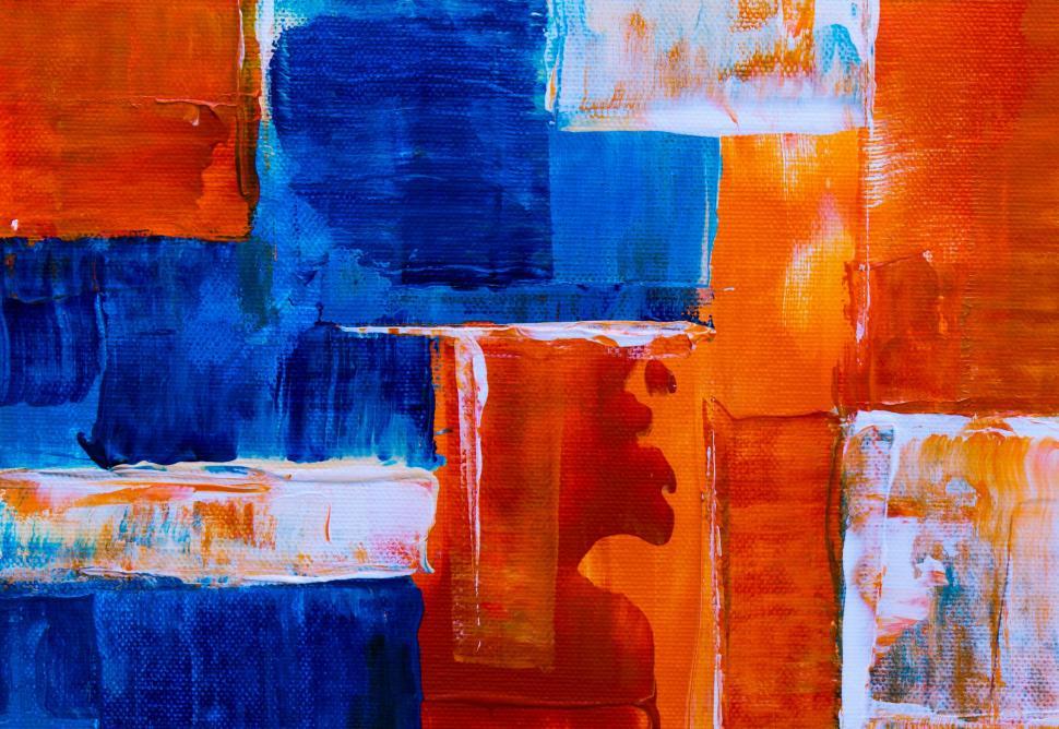 Free Image of Colorful abstract art with rectangles in blue and orange. 