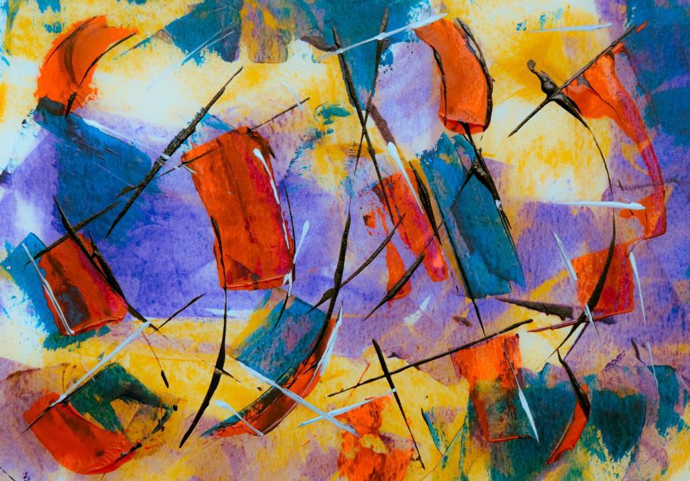 Free Image of Abstract colorful painting with dynamic brush strokes 