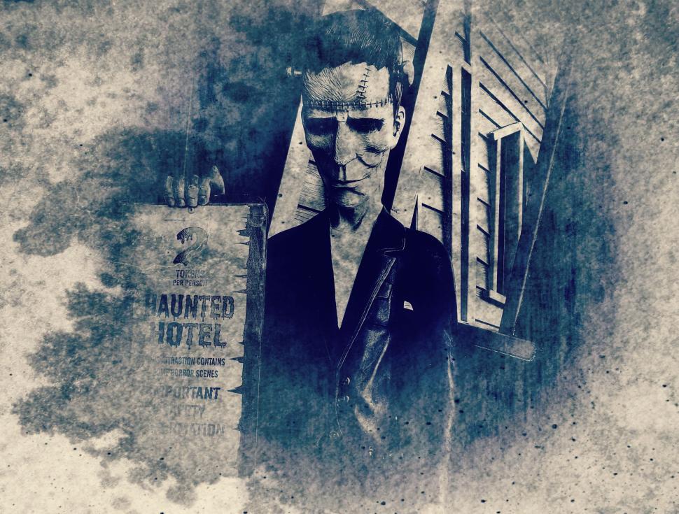 Free Image of Vibrant vintage poster for Haunted Hotel series. 
