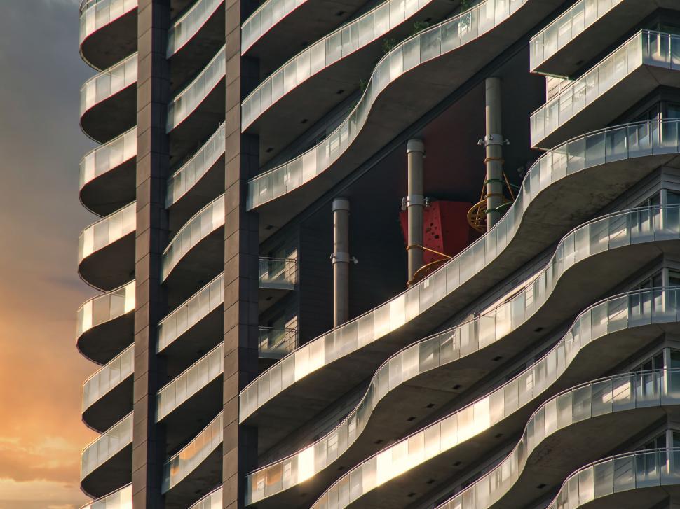 Free Image of Curved modern architectural design in a building facade. 