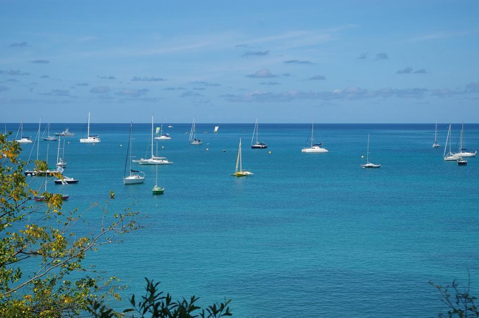Free Image of Group of Boats Floating on Large Body of Water 