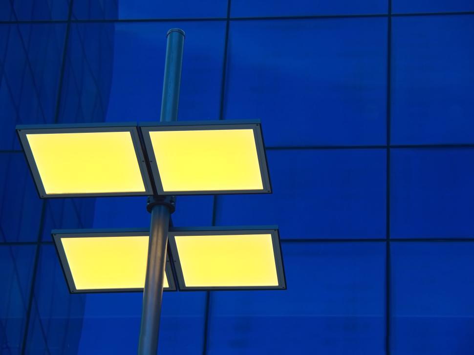 Free Image of Close-up of illuminated modern streetlamp structure 