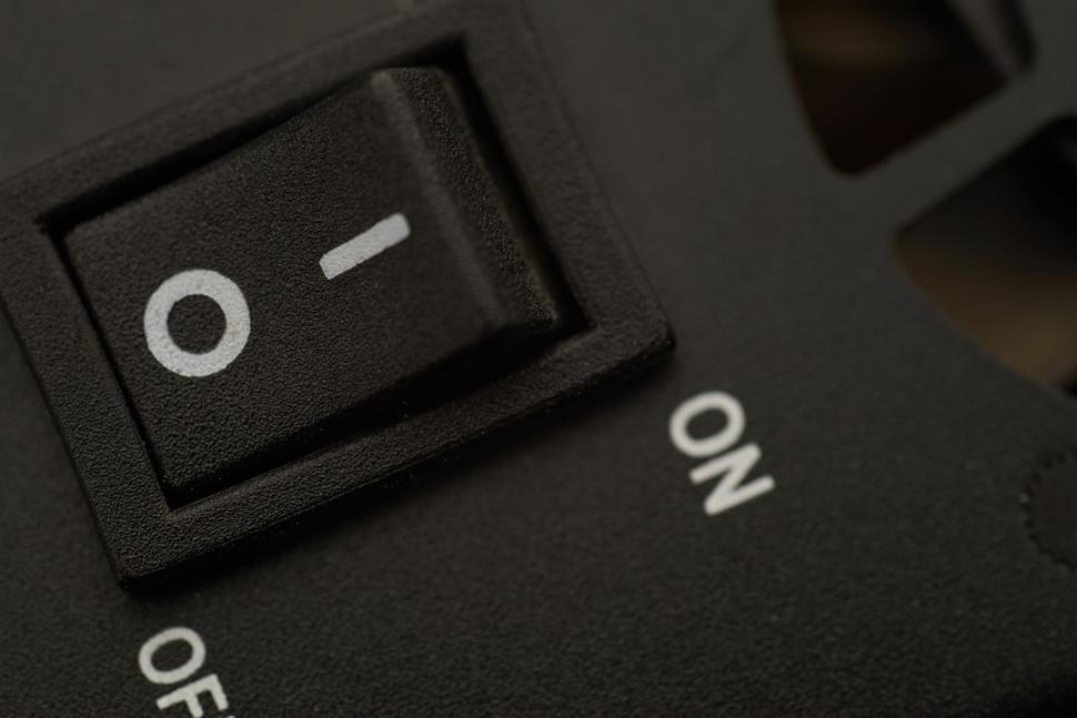 Free Image of Close-up view of a black on and off toggle switch 
