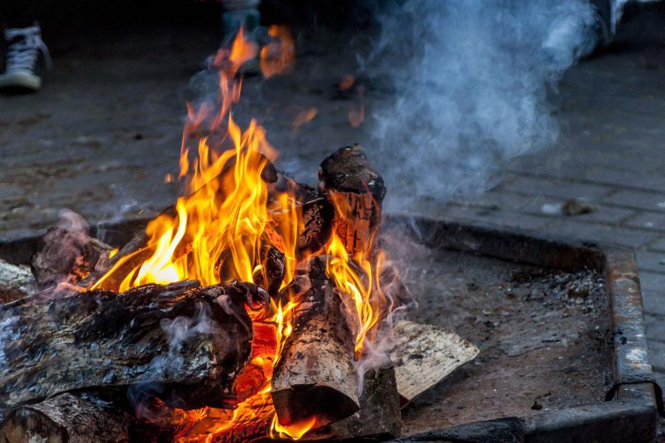 Free Image of Campfire with wooden logs and flames burning brightly 