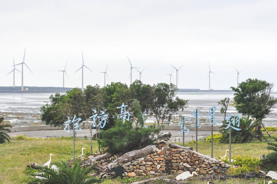 Free Image of Wind turbines stand tall on a cloudy day by the coast 