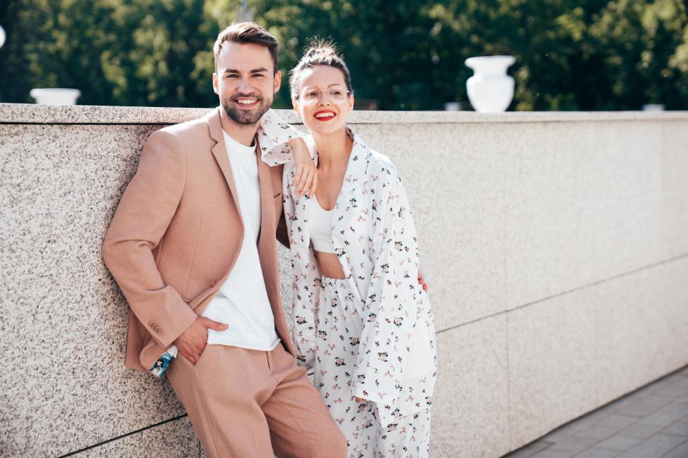 Free Stock Photo of Young stylish couple look at camera