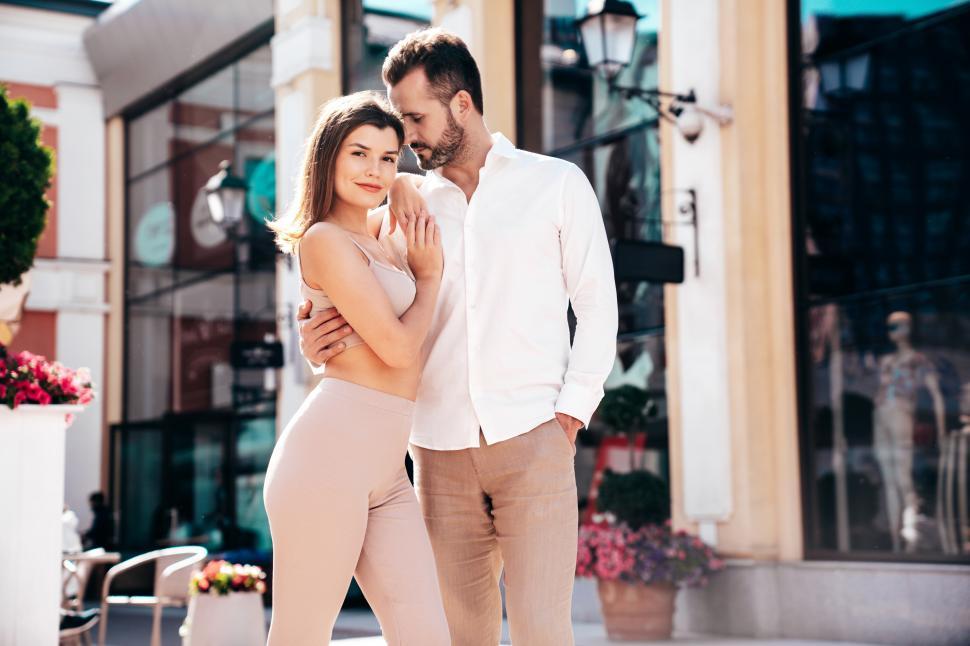 Free Image of Fashionable woman and her handsome elegant boyfriend in white shirt. 