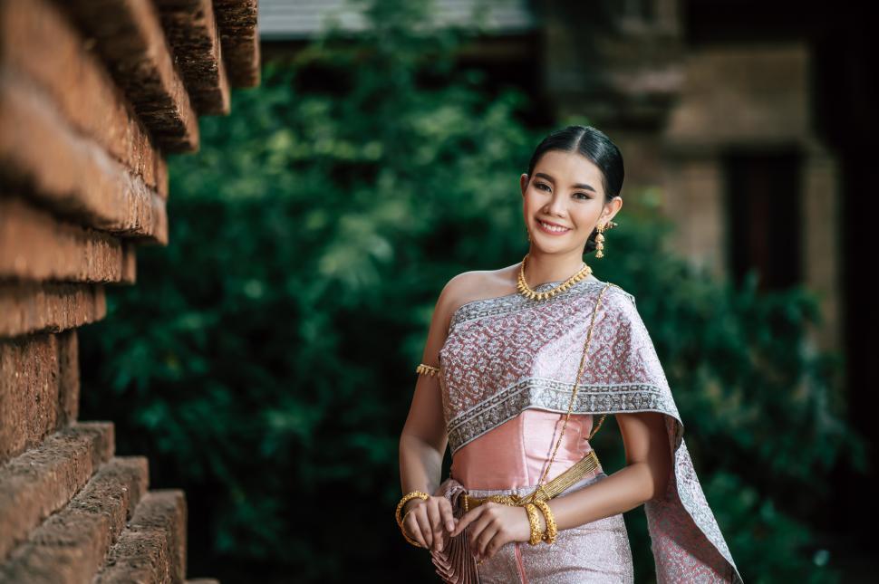 Free Image of Asian charming woman wearing typical Thai dress identity culture 