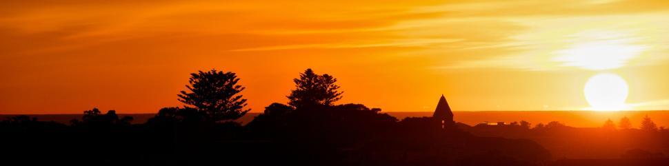 Free Image of Beautiful landscape with sunset and silhouetted trees 