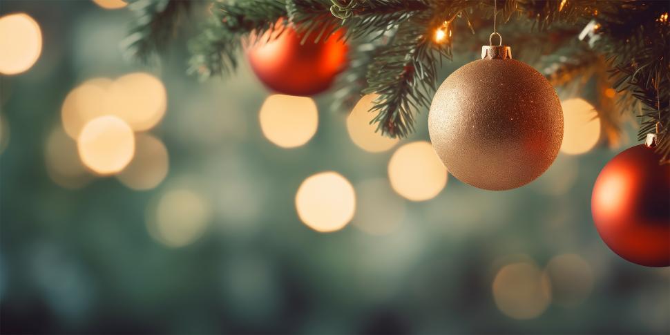 Free Image of Decorative ornaments on a festive Christmas tree 