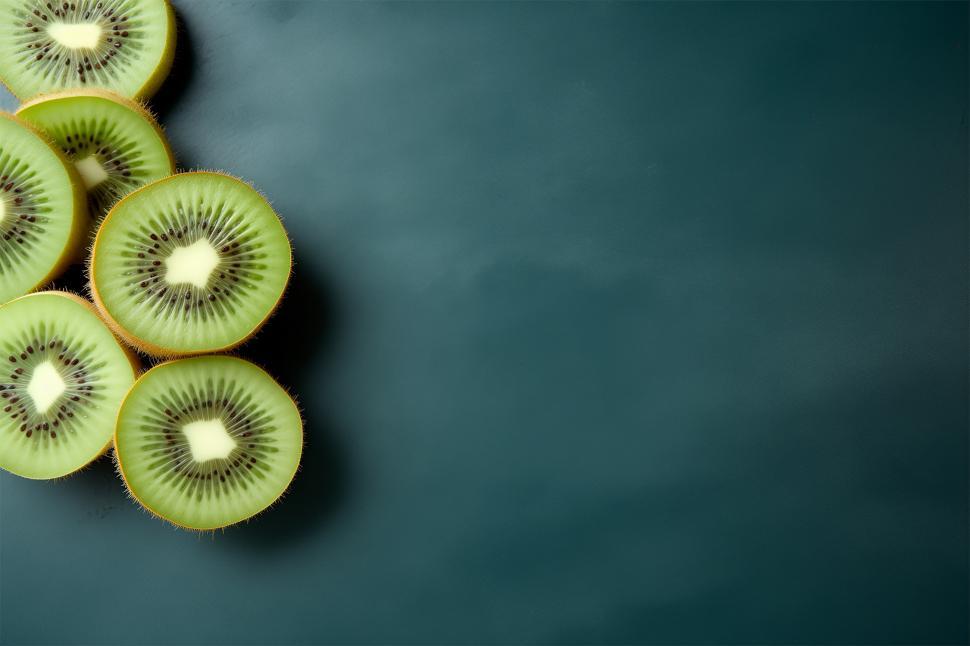 Free Image of Freshly sliced kiwi fruit arranged on a dark surface for healthy snacking 