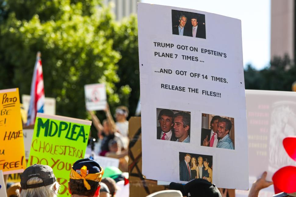 Free Image of Protest against Epstein and political figures takes place in city square 