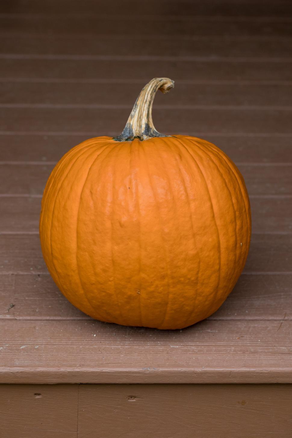 Free Image of Pumpkin on porch steps during autumn season 