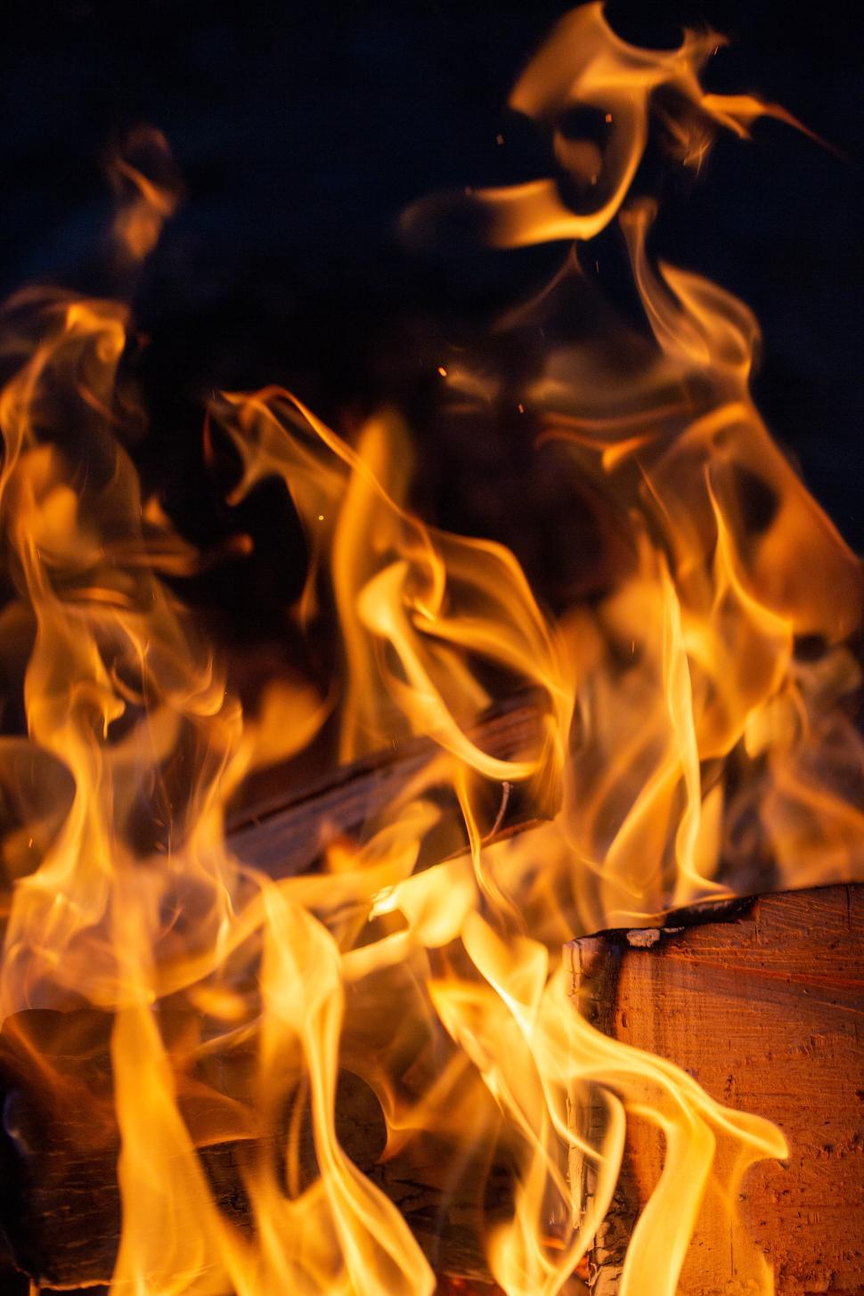 Free Image of Bright flames dancing in a warm evening fire 